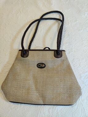 Etienne Aigner Woven Bag with Dark Brown Leather Braided Double Handles 2011